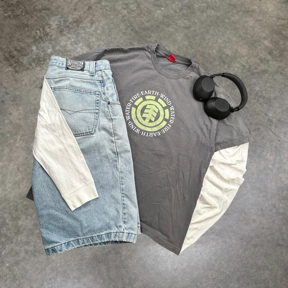 Vintage Element Skateboards‎ T-Shirt XL Grey Y2K Wind Water Fire Earth Logo Tee